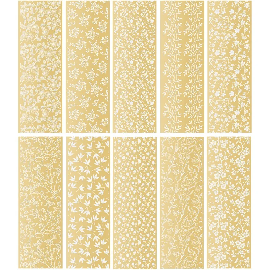 Premium-Transfers, Florale Designs, 10cm x 30cm, Goldfolie, 10 Bogen