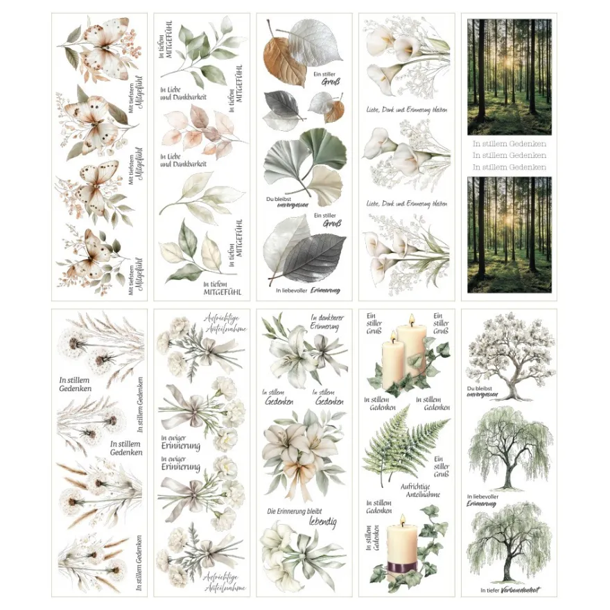 Premium-Transfers, Kondolenz & Schriften, 10cm x 30cm, farbig, 10 Bogen