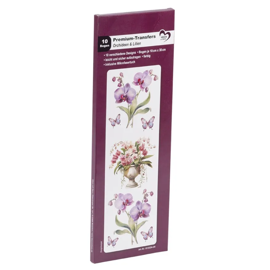 Premium-Transfers, Orchideen & Lilien, 10cm x 30cm, farbig, 10 Bogen