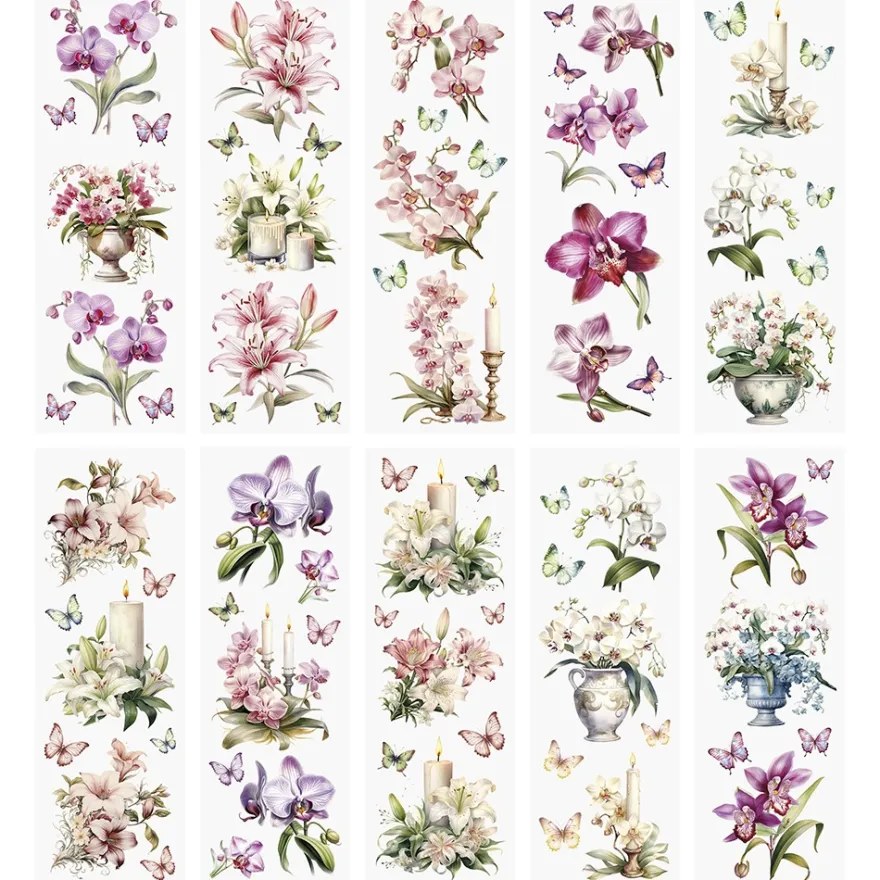 Premium-Transfers, Orchideen & Lilien, 10cm x 30cm, farbig, 10 Bogen