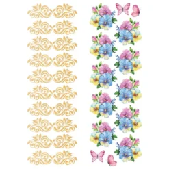 Premium-Transfers, Ornamentik & Blumen, 10cm x 30cm, Goldfolie & farbig, 10 Bogen