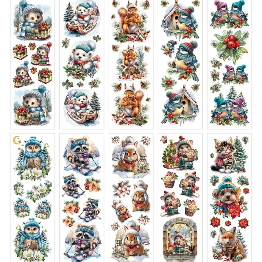 Premium-Transfers, Süße Tiere im Winter, 10cm x 30cm, farbig, 10 Bogen