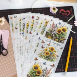 Premium-Transfers, Sonnenblumen & Wünsche, 10cm x 30cm, farbig, 10 Bogen