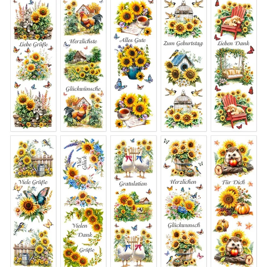 Premium-Transfers, Sonnenblumen & Wünsche, 10cm x 30cm, farbig, 10 Bogen