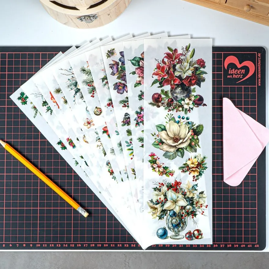 Premium-Transfers, Weihnachtsfloristik 4, 10cm x 30cm, farbig, 10 Bogen
