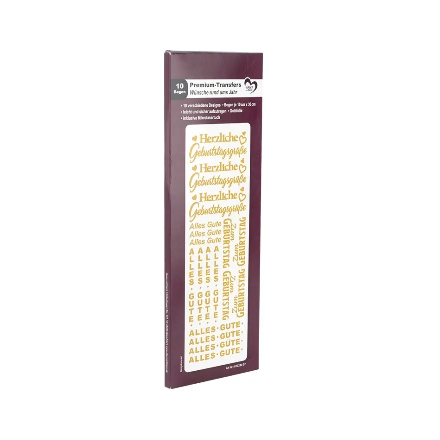 Premium-Transfers, Wünsche rund ums Jahr, 10cm x 30cm, Goldfolie, 10 Bogen