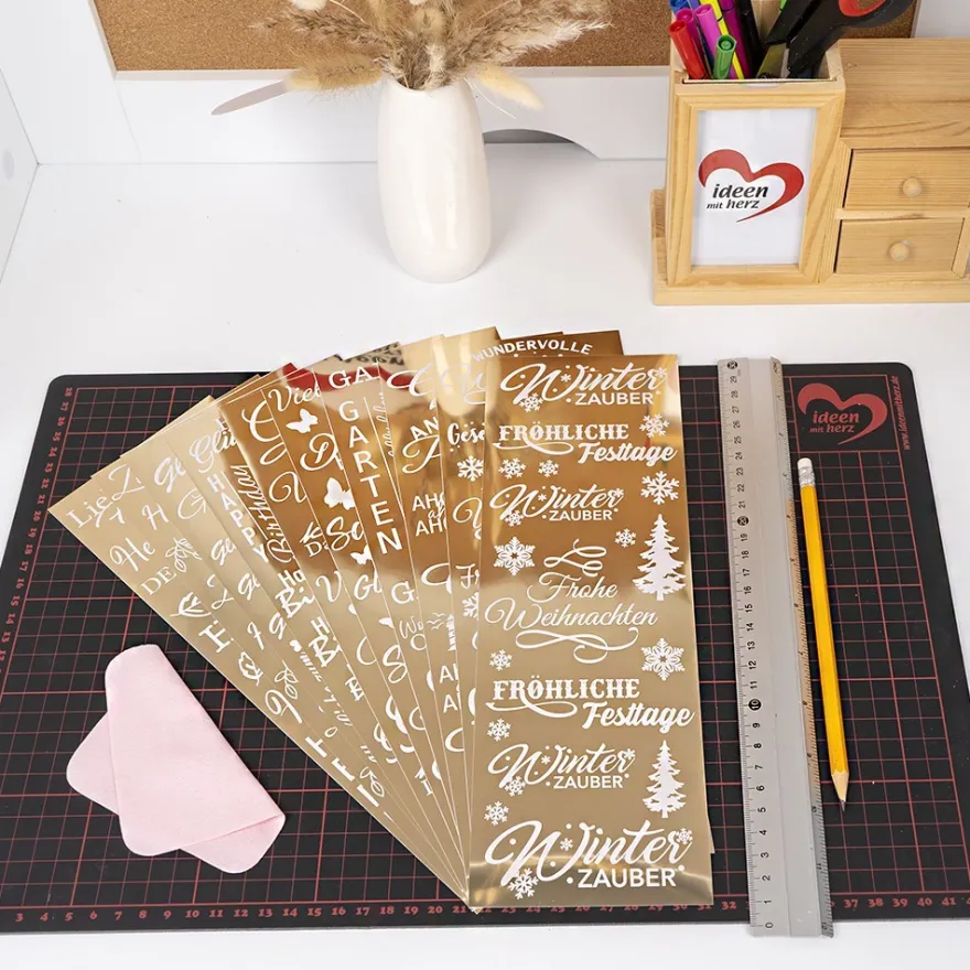 Premium-Transfers, Wünsche rund ums Jahr 2, 10cm x 30cm, Goldfolie, 10 Bogen