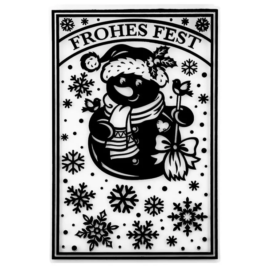 Prägeschablone, Frohes Fest & Schneemann, 14,5cm x 9,5cm