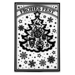 Prägeschablone, Frohes Fest & Weihnachtsbaum, 14,5cm x 9,5cm