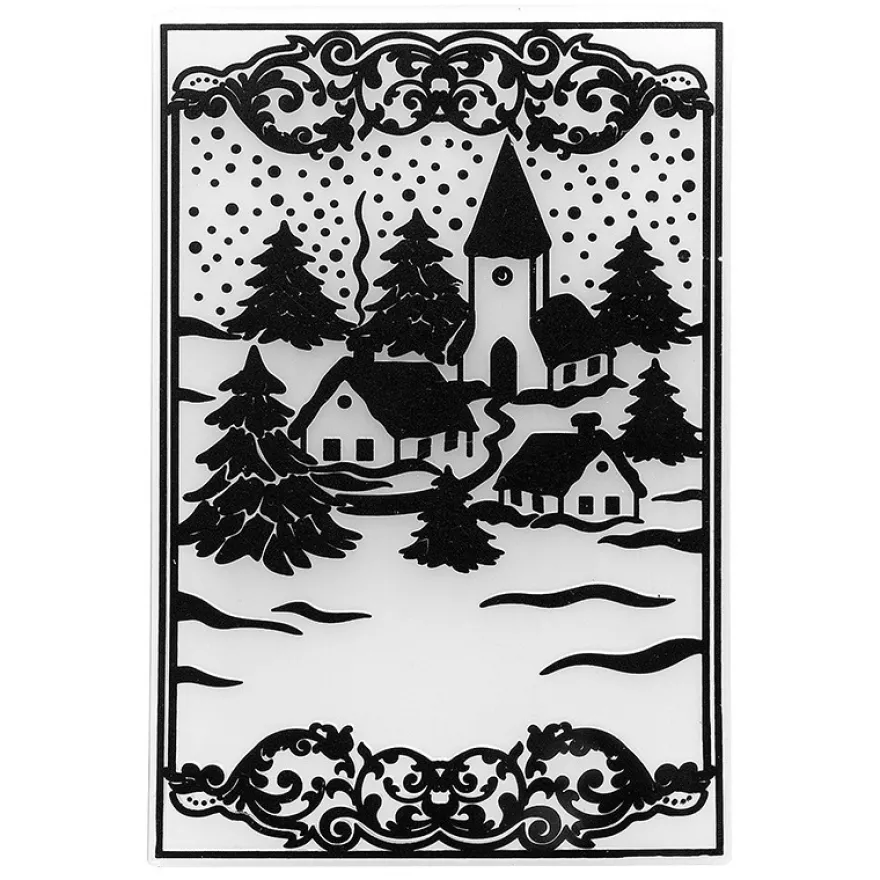 Prägeschablone, Winterdorf, 14,5cm x 9,5cm