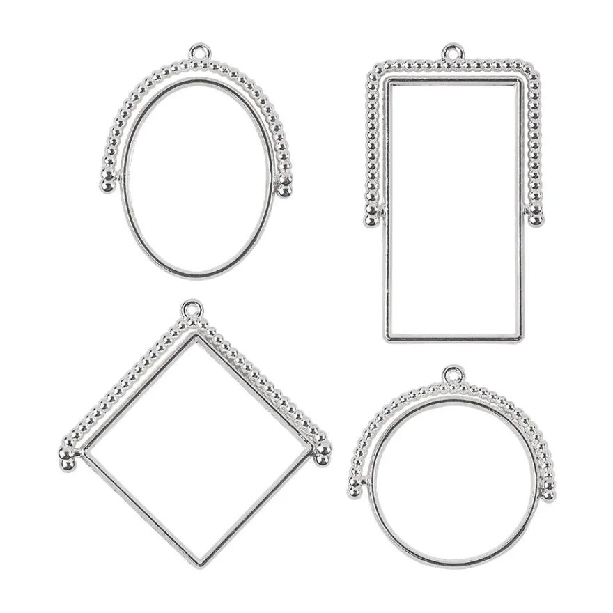 Rahmen-Anhänger, rotierend, verschiedene Designs, silber, 4 Stück