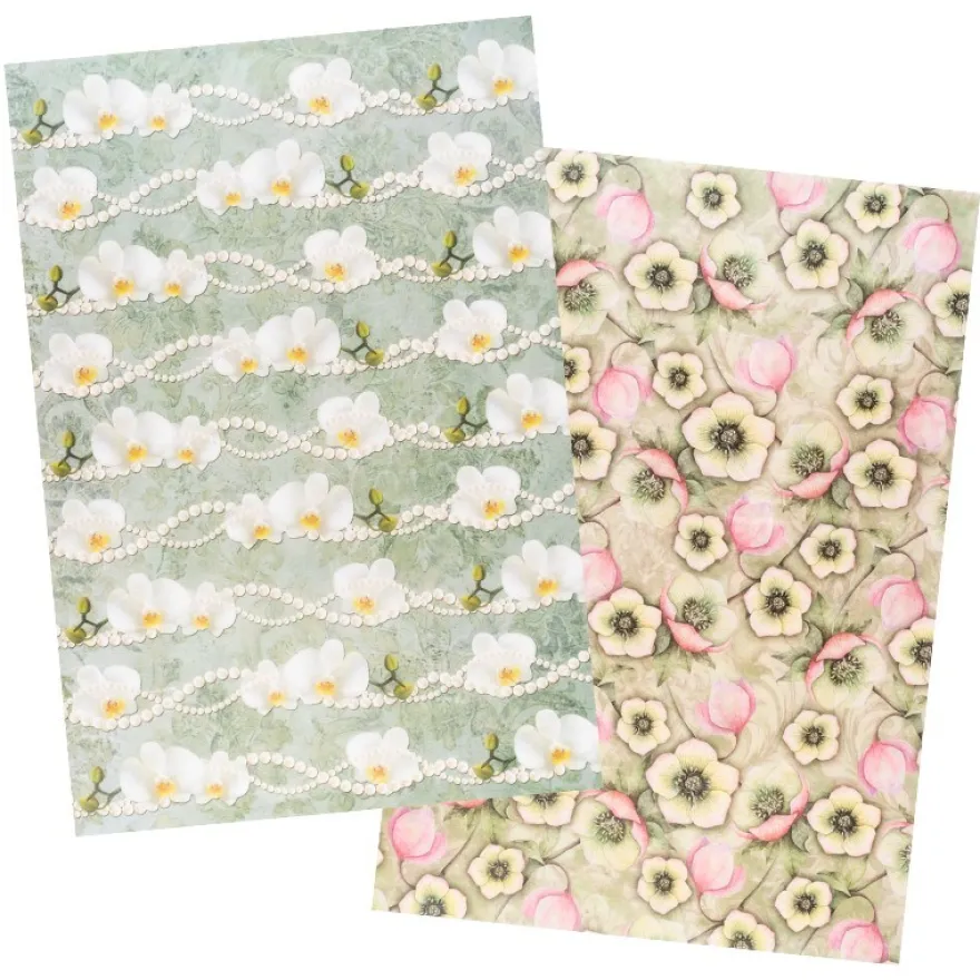 Reispapiere, Blüten 16, DIN A4, 30g/m², 2 verschiedene Designs