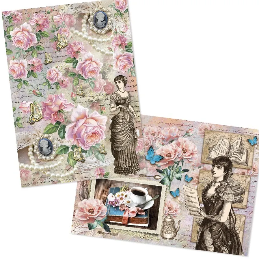 Reispapiere, Nostalgie "Blüten 6", DIN A4, 2 Designs