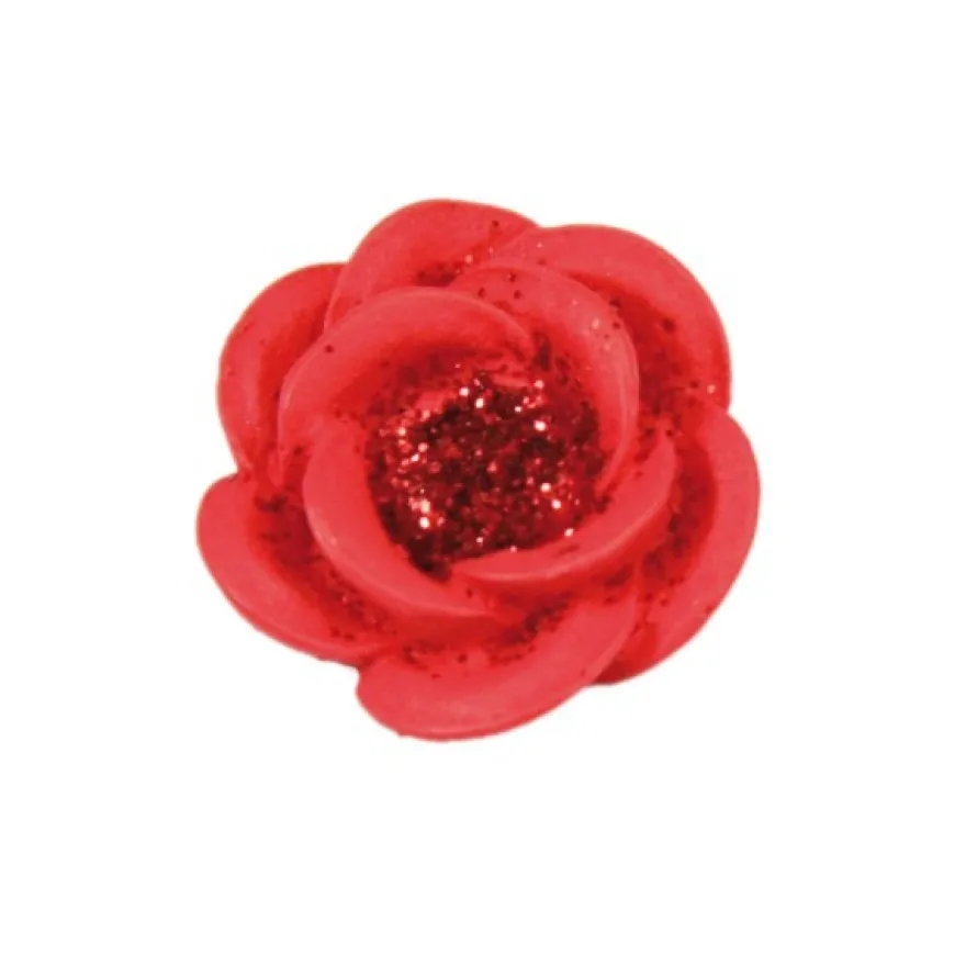 Relief-Rosen-Blüten mit Glimmer, 1,9 x 1,9 cm, 10er Set