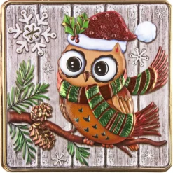 Relief-Sticker, Eule auf Holzpaneelen, Holz-& Metallic-Optik, 18cm x 17,5cm