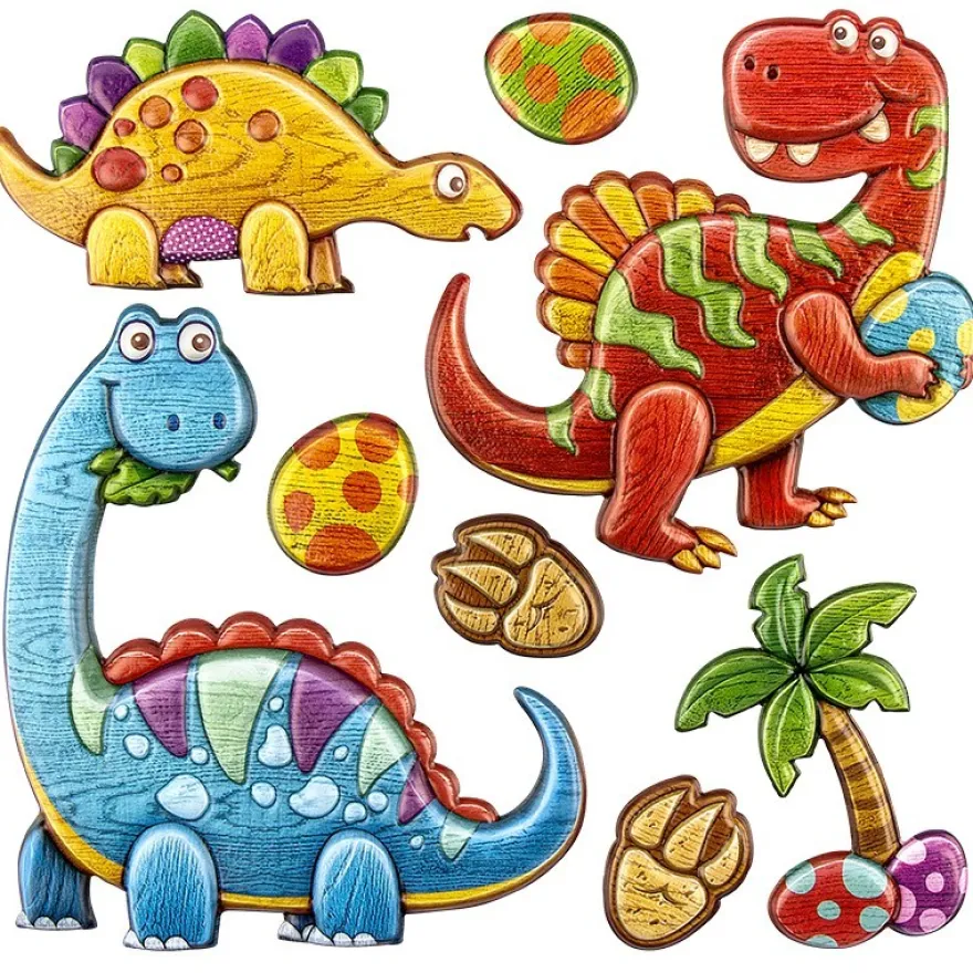 Relief-Sticker in Holz-Optik, Dinosaurier, 18x17,5cm
