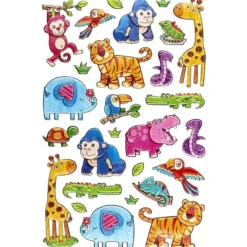 Relief-Sticker in Holz-Optik, Exotische Tiere, 14cm x 21cm, 27 Sticker
