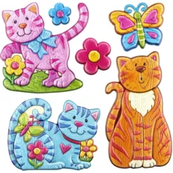 Relief-Sticker in Holz-Optik, Katzen, 18x17,5cm