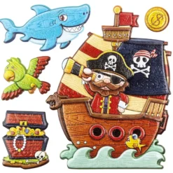 Relief-Sticker in Holz-Optik, Piratenschiff, 18x17,5cm