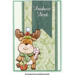 Relief-Sticker in Holzoptik, Rentiere, 18cm x 17,5cm