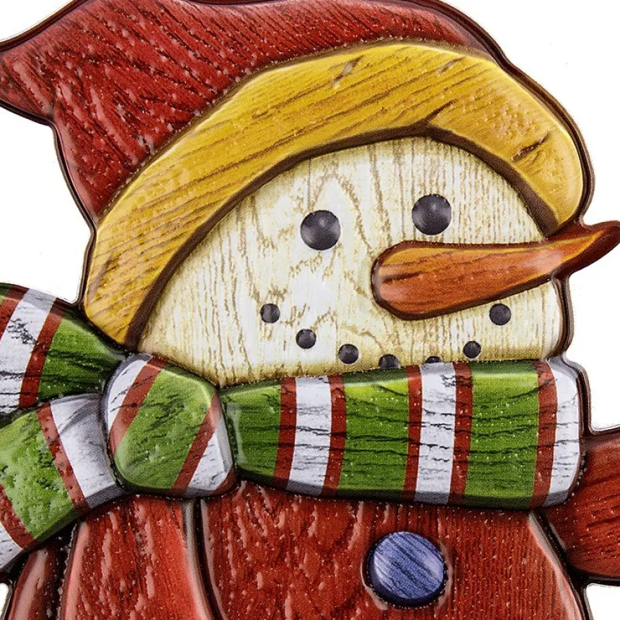 Relief-Sticker in Holzoptik, Schneemann mit Vogelhäuschen, 18cm x 17,5cm