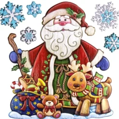 Relief-Sticker in Holzoptik, Weihnachtsmann mit Rentier, 18cm x 17,5cm