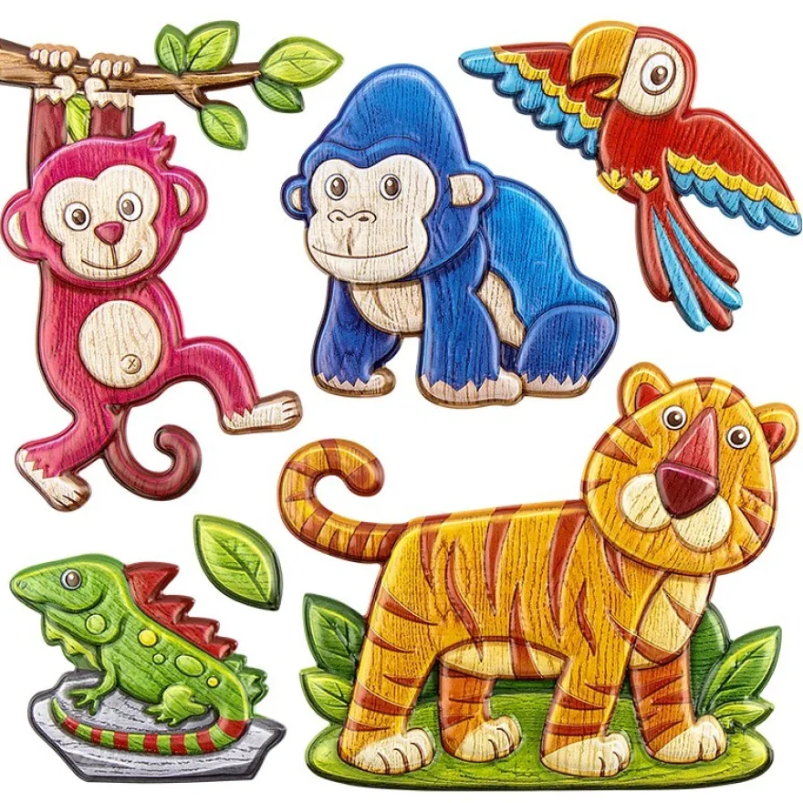Relief-Sticker in Holz-Optik, Zootiere 2, 18x17,5cm