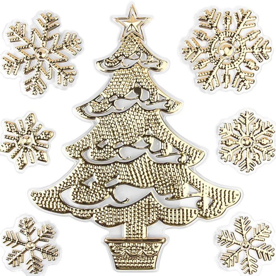 Relief-Sticker in Metallic-Optik, Weihnachtsbaum 1, 18cm x 17,5cm, gold