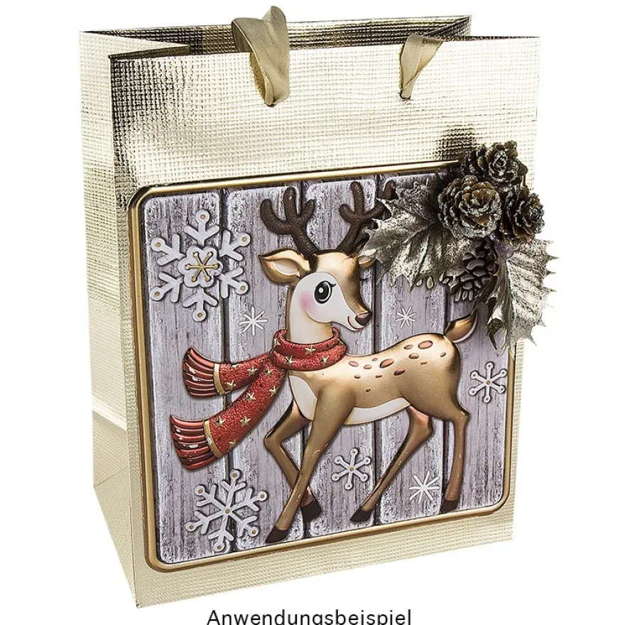 Relief-Sticker, Reh auf Holzpaneelen, Holz-& Metallic-Optik, 18cm x 17,5 cm