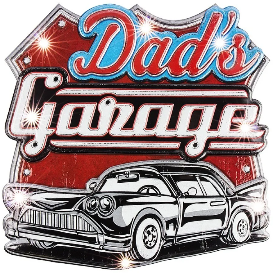 Relief-Sticker, Retro Dad's Garage, 30,5cm x 31,5cm, mit LED-Beleuchtung