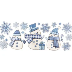 Relief-Sticker, Schneemänner, Holz-Optik, XXL 50x20 cm