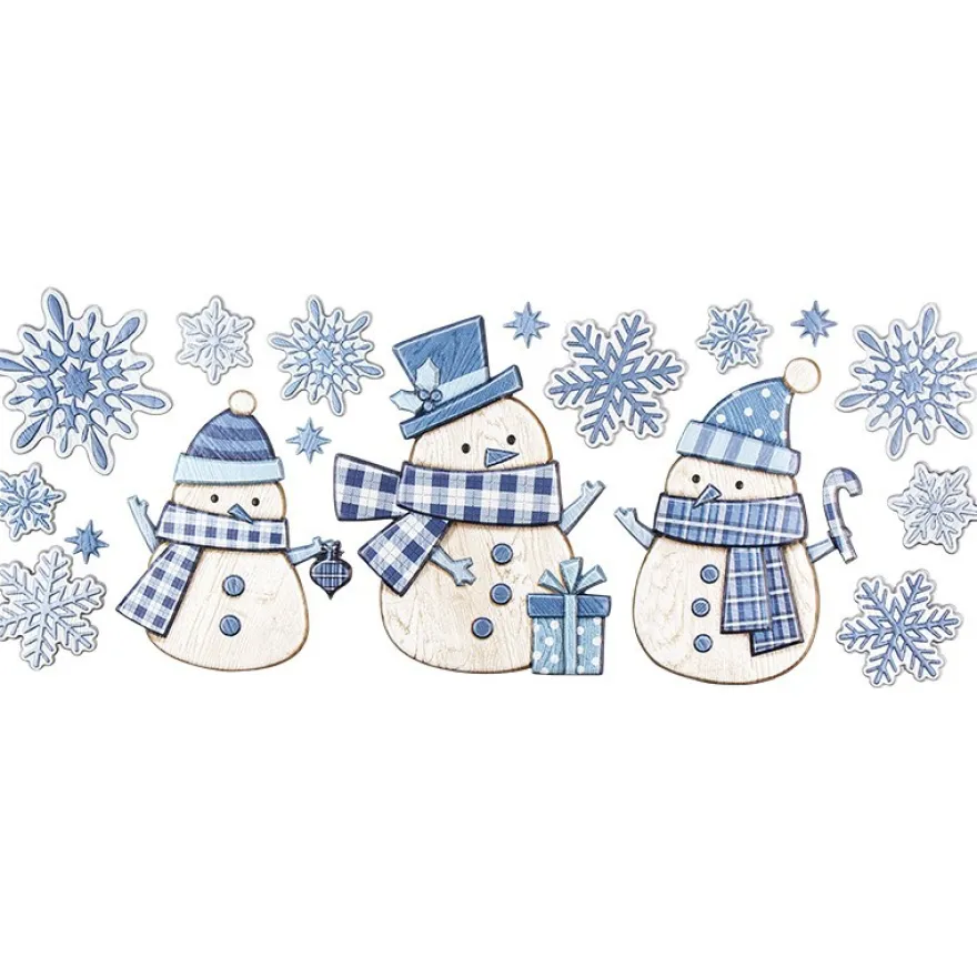 Relief-Sticker, Schneemänner, Holz-Optik, XXL 50x20 cm