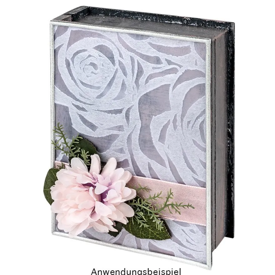 Relief-Vlies Deluxe, Rosen, 30cm breit, 5m lang, auf Rolle, silbergrau