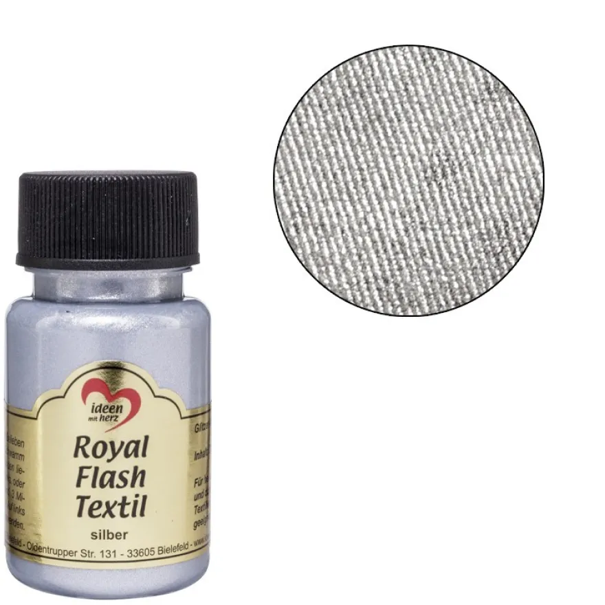 Royal Flash Textil, Glitzer-Metallic-Farbe, 50 ml, silber