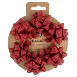 Schleifen Jute, Ø 5cm, rot, selbstklebend, 6 Stück