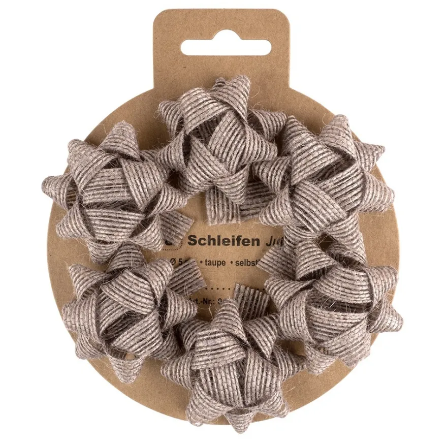 Schleifen Jute, Ø 5cm, taupe, selbstklebend, 6 Stück