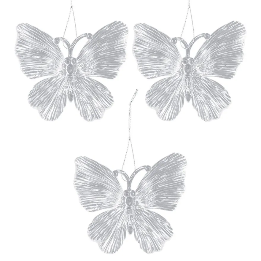 Schmetterlinge aus Acryl, 11,2cm x 9,8cm x 3,5cm, transparent, zum Aufhängen, inkl. Band, 3 Stück
