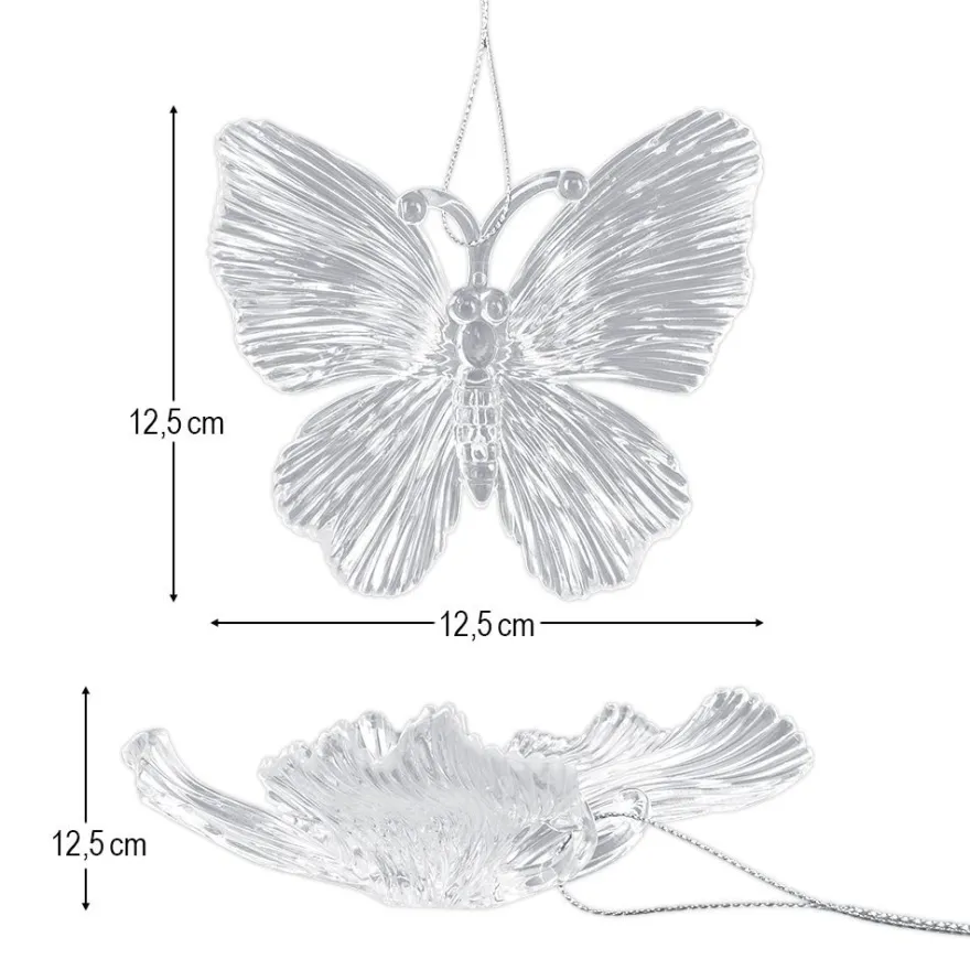 Schmetterlinge aus Acryl, 11,2cm x 9,8cm x 3,5cm, transparent, zum Aufhängen, inkl. Band, 3 Stück