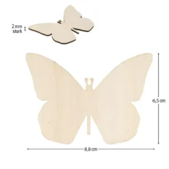 Schmetterlinge aus Holz, 6,5cm x 8,8cm, Stärke: 2mm, 6 Stück
