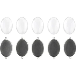 Schmuckanhänger & Cabochons, oval, mit 2 Ösen, 22mm x 30mm, mit passenden Cabochons, 5 StücK