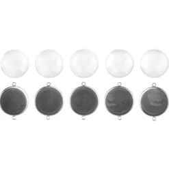 Schmuckanhänger & Cabochons, rund, mit 2 Ösen, Ø27mm, mit passendem Cabochons, Ø25mm, klar, 5 Stück