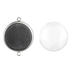 Schmuckanhänger & Cabochons, rund, mit 2 Ösen, Ø27mm, mit passendem Cabochons, Ø25mm, klar, 5 Stück