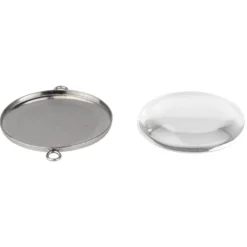 Schmuckanhänger & Cabochons, rund, mit 2 Ösen, Ø27mm, mit passendem Cabochons, Ø25mm, klar, 5 Stück