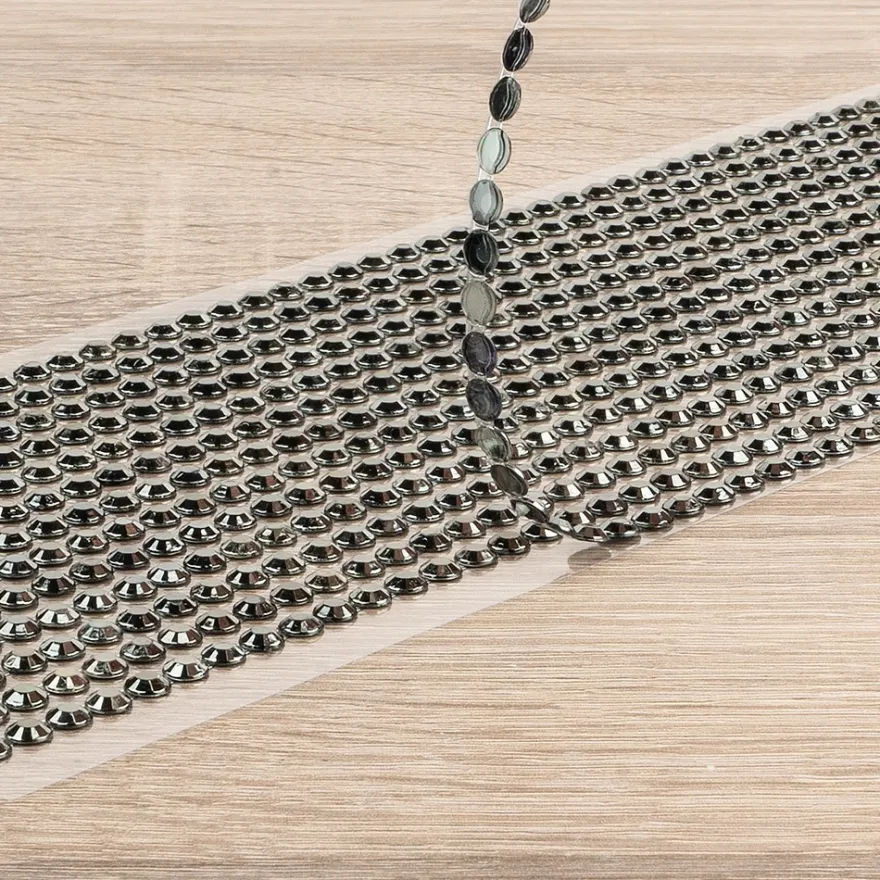 Schmuckstein-Bordüren, metallic, 10cm x 30cm, verschiedene Größen, facettiert, anthrazit, 3 Bogen