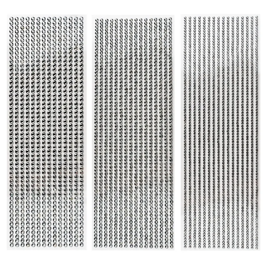 Schmuckstein-Bordüren, metallic, 10cm x 30cm, verschiedene Größen, facettiert, anthrazit, 3 Bogen
