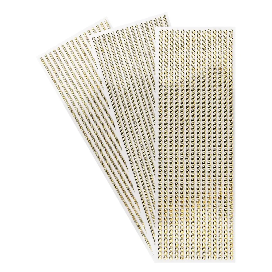 Schmuckstein-Bordüren, metallic, 10cm x 30cm, verschiedene Größen, facettiert, hellgold, 3 Bogen