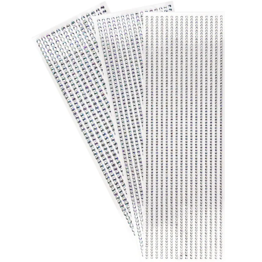 Schmuckstein-Bordüren, Ø 3mm, Ø 4mm, Ø 5mm, selbstklebend, facettiert, klar-irisierend, 3 Bogen