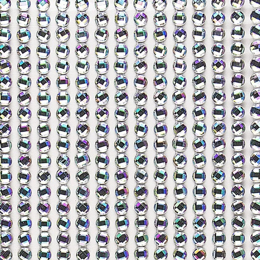 Schmuckstein-Bordüren, Ø 3mm, Ø 4mm, Ø 5mm, selbstklebend, facettiert, klar-irisierend, 3 Bogen