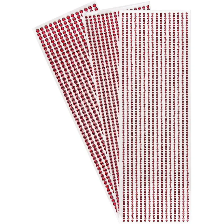 Schmuckstein-Bordüren, rund: Ø 3mm, Ø 4mm ,Ø 5mm, selbstklebend, facettiert, rot, 3 Bogen