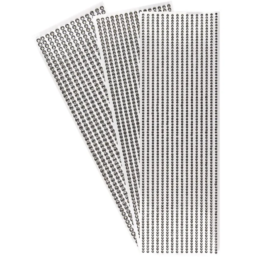 Schmuckstein-Bordüren, rund: Ø 3mm, Ø 4mm, Ø 5mm, selbstklebend, facettiert, anthrazit, 3 Bogen